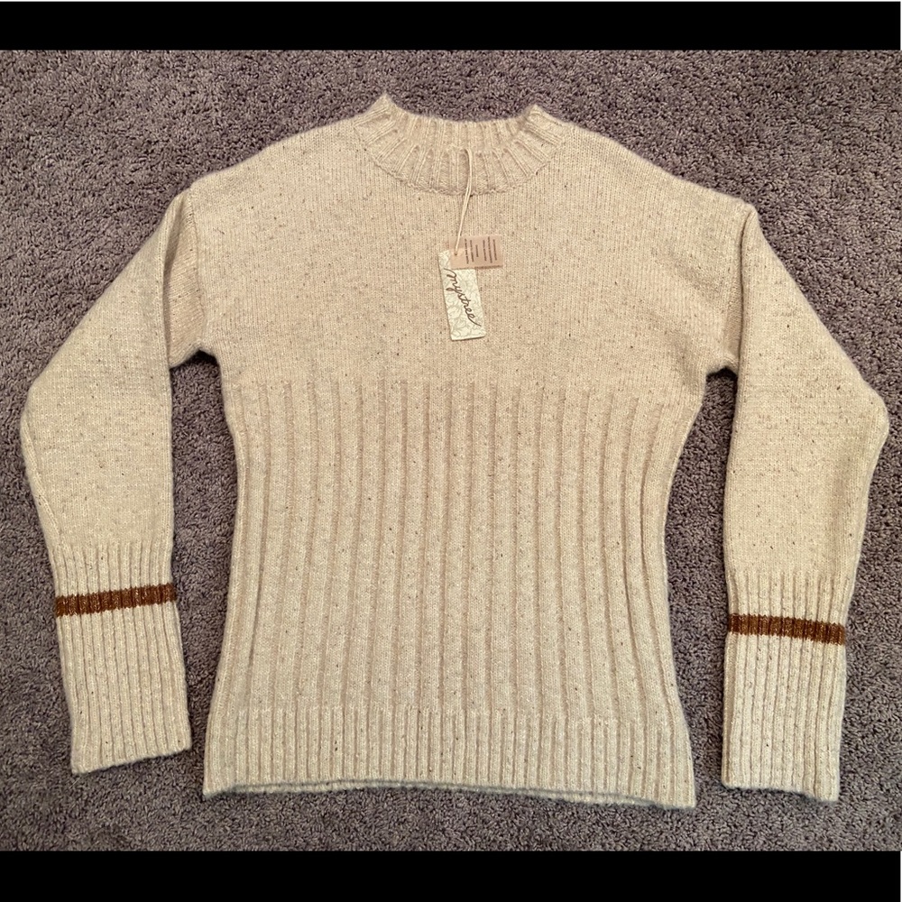 Mystree Cream Sweater with Vertical Stripes, Women’s Medium